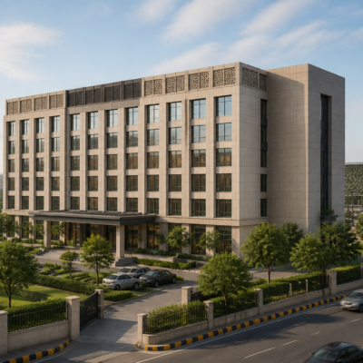 Proposed Mumbai Airport guest house development in Vile Parle with a multi-storey government building design