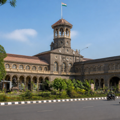 Pune Municipal Corporation headquarters in the context of a dispute over civic development funds and an Ajit Pawar portrait