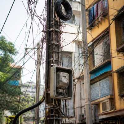 Electricity distribution pole and wiring representing the Mahavitaran electricity theft investigation in Navi Mumbai