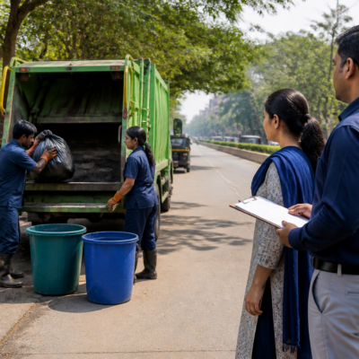 Municipal waste collection vehicles and workers in Mira Bhayandar representing the city’s digital waste-management system