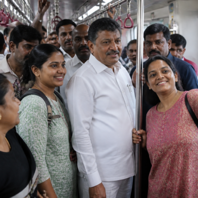 Karnataka minister Krishna Byre Gowda travelling on Bengaluru's Namma Metro Pink Line during an inspection