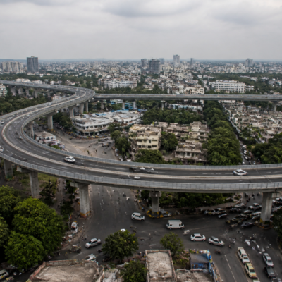 Proposed Pune HCMTR elevated ring road corridor represented in an urban Pune infrastructure setting