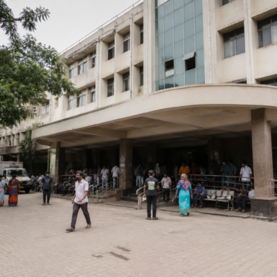 Exterior of Vashi NMMC Hospital in Navi Mumbai, where an inquiry was ordered over an alleged expired saline administration