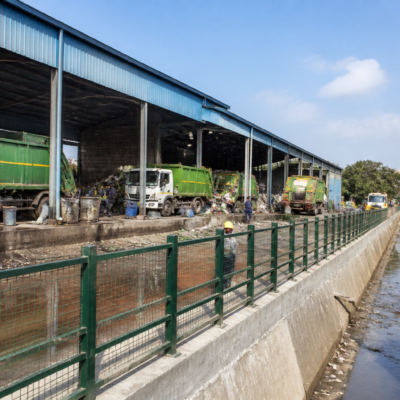 Garbage transfer station in Bengaluru where a legislative committee inspected mixed waste and single-use plastic