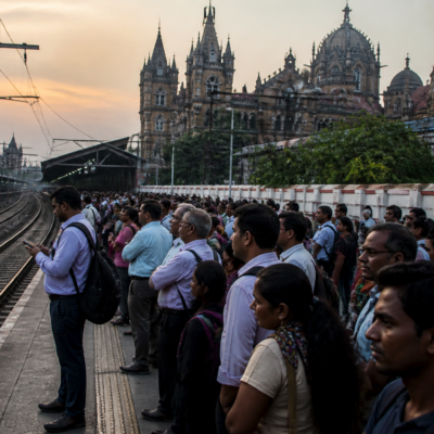 Crowded Mumbai local train platform during Central Railway delays near CSMT