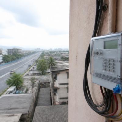 Electricity smart meter installed outside a residential building in Vasai-Virar