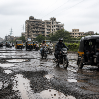 Pothole-filled road in Vasai-Virar awaiting repairs before Dahi Handi festival travel
