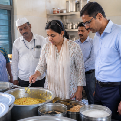 Food safety inspection at a school meal kitchen in Palghar district