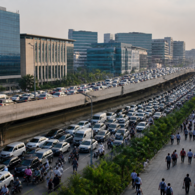Traffic and urban infrastructure around Hinjewadi IT Park in Pune, the site of a planned employee and resident protest