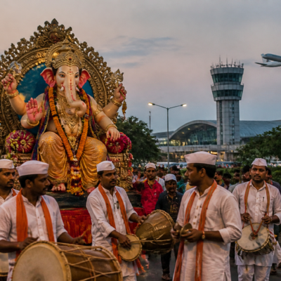 Ganeshotsav procession route in Panvel near Navi Mumbai International Airport, illustrating the new Panvel Ganeshotsav rules on DJs and laser lights
