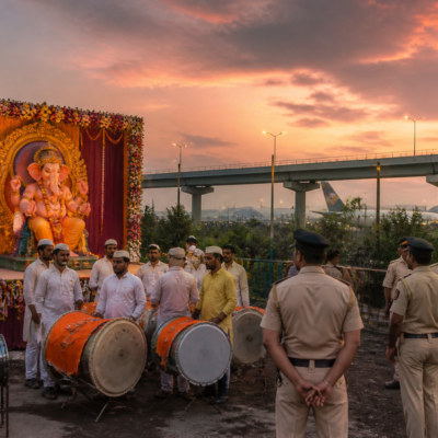 Ganeshotsav procession preparations in Navi Mumbai under police restrictions on DJ systems and laser lights