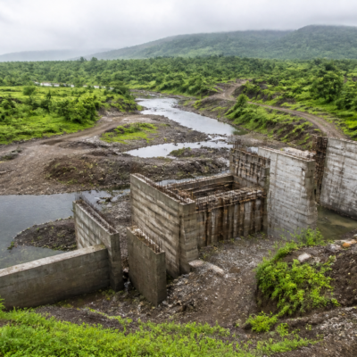 Incomplete Urse check dam construction on the Surya River in Palghar district