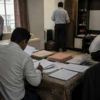CID investigators search a property in Devanahalli as part of the KPSC scam investigation