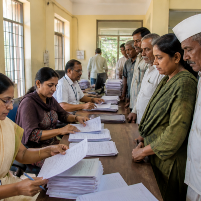 Officials conducting the Karnataka voter list revision process at a voter assistance desk