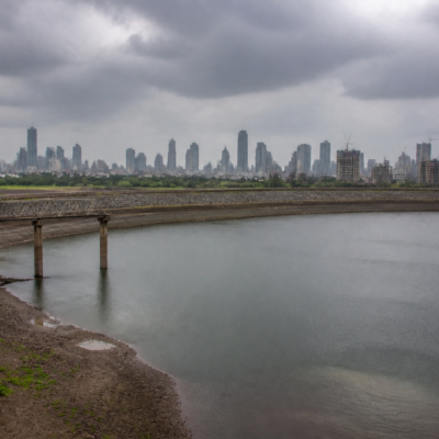 Mumbai water supply reservoir and city infrastructure during the ongoing Mumbai water cut