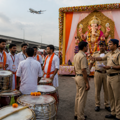 Ganeshotsav procession preparations in Navi Mumbai under police restrictions on DJs and laser lights