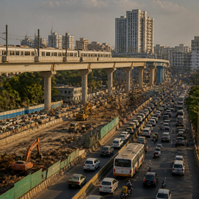 Urban traffic and transport infrastructure in Pune, illustrating the Pune transport plan announced by Maharashtra Chief Minister Devendra Fadnavis