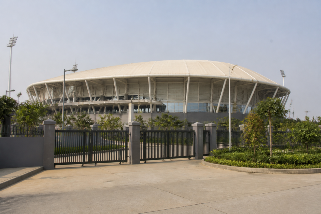 Exterior of a sports complex in Ulwe, Navi Mumbai, linked to a membership fraud investigation