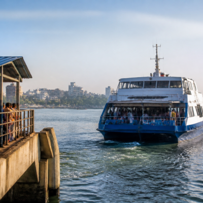 Vasai-Bhayandar Ro-Ro ferry operating between the jetties during the Velankanni festival period