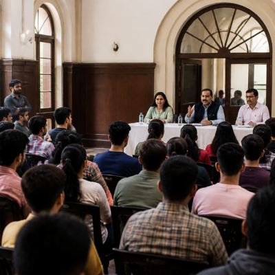 Students attending an examination-related consultation at Savitribai Phule Pune University in Pune
