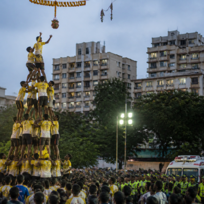 Govindas forming a human pyramid during a Thane Dahi Handi celebration