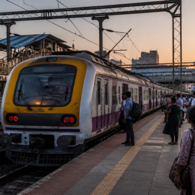 Western Railway passenger train at a Mumbai station for the Bandra Palitana special train service