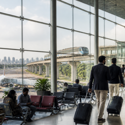 Aircraft at an airport terminal representing the Mumbai Airport T1 redevelopment and flight shifts to Navi Mumbai Airport