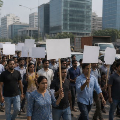 IT employees and residents participating in a silent protest over Hinjawadi infrastructure and traffic problems in Pune