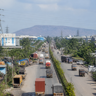 Industrial units and congested roads in the Chakan MIDC industrial area near Pune