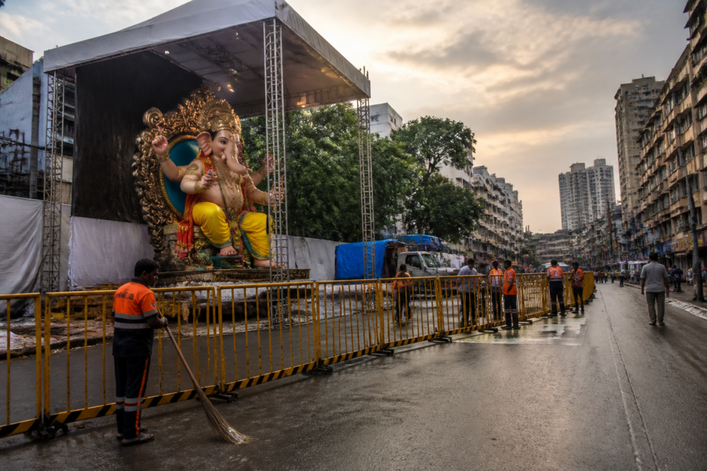 Ganeshotsav security preparations near a public festival venue in Thane, Maharashtra
