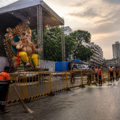 Ganeshotsav security preparations near a public festival venue in Thane, Maharashtra