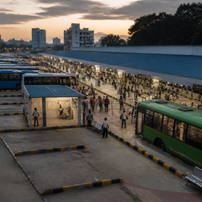 Passenger concourse and bus platforms at Bengaluru's Shivajinagar bus stand, representing scrutiny of medical facilities and emergency response