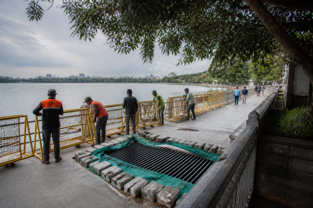 Halasuru Lake in Bengaluru prepared for Ganesh idol immersion with public access and safety infrastructure