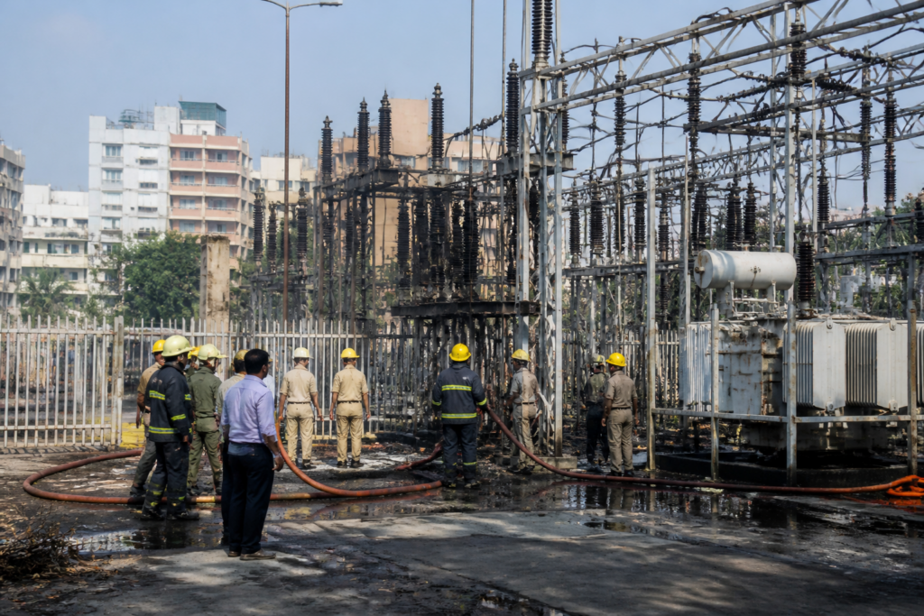 Electricity substation infrastructure in Chinchwad after a reported blast and fire disrupted power supply across Pune