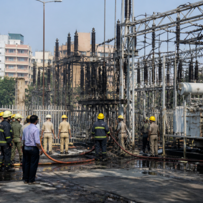 Electricity substation infrastructure in Chinchwad after a reported blast and fire disrupted power supply across Pune
