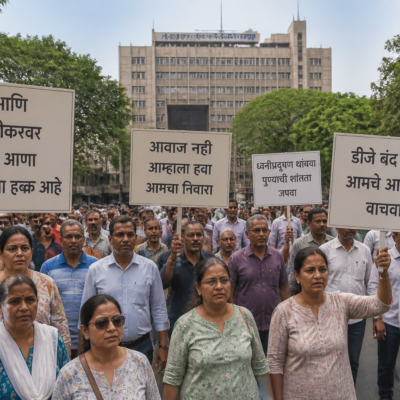 Pune residents marching in a civic protest demanding a DJ ban and restrictions on loudspeakers before Ganeshotsav