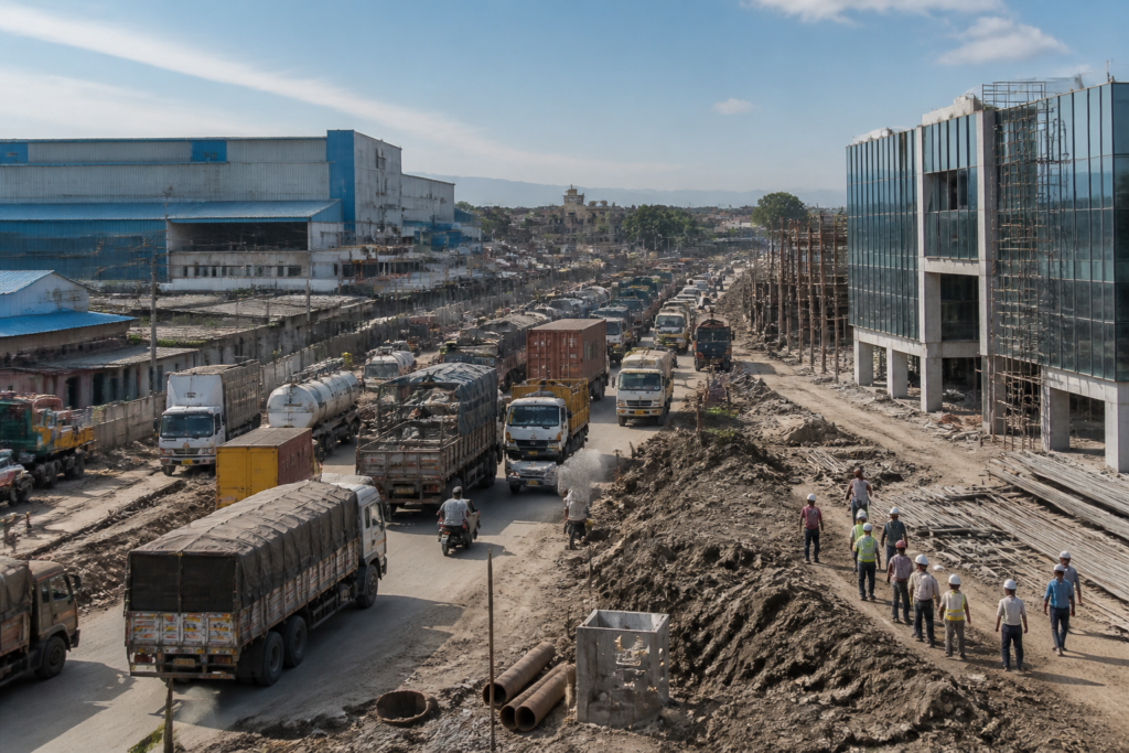 Industrial road and factory buildings in Chakan, where a new MIDC divisional office is planned