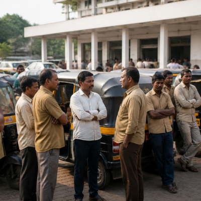 Autorickshaw drivers at a Kalyan transport office under the Kalyan rickshaw drivers scheme