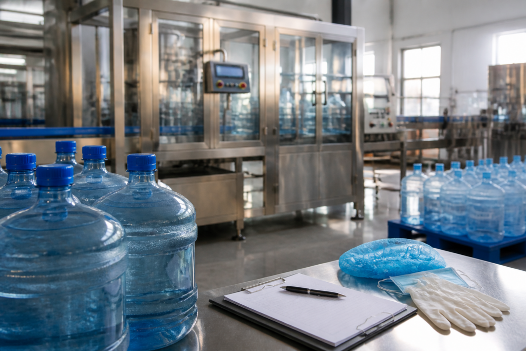Packaged drinking water production equipment at a facility cited in the Sanecure Water Project licence suspension by FSSAI