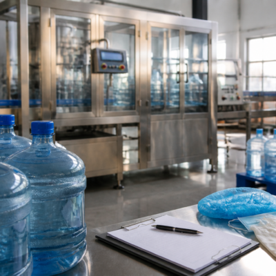 Packaged drinking water production equipment at a facility cited in the Sanecure Water Project licence suspension by FSSAI