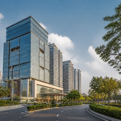 Chalet Hotels expansion represented by a modern business hotel and commercial development in an Indian urban district