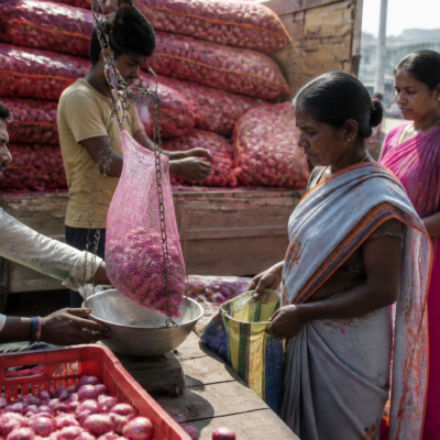 Onions being sold through a government subsidised retail outlet as part of an urban onion price intervention