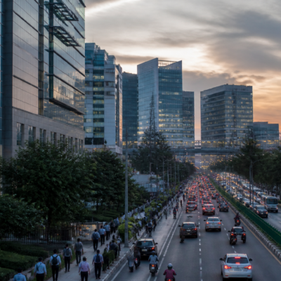 Bengaluru technology district skyline representing the city's large IT workforce and global employment links
