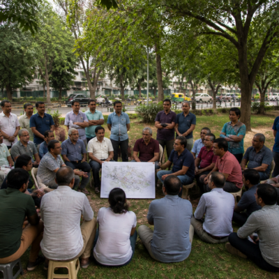 Residents gathered at CMH Park in Indiranagar to protest Bengaluru’s proposed elevated corridor project