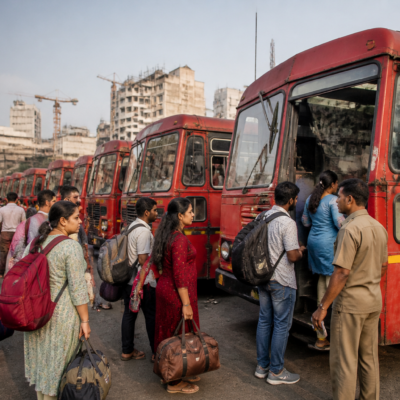 Maharashtra State Road Transport Corporation buses arranged for Ganesh Chaturthi 2026 travel from Thane to Konkan