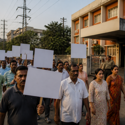 Residents marching toward an MSEDCL office during the Vasai-Virar smart meter protest