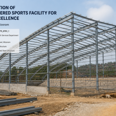 Pre-engineered steel structure building under construction at ITI Veng, Aizawl for Centre of Excellence Boxing