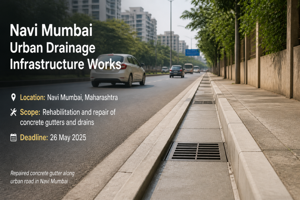Repaired urban gutters in Navi Mumbai near Bhavani Mandir, Maharashtra municipal drainage maintenance project