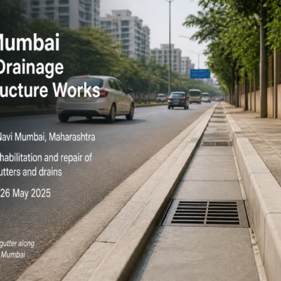 Repaired urban gutters in Navi Mumbai near Bhavani Mandir, Maharashtra municipal drainage maintenance project