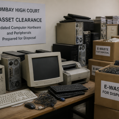 Obsolete computer hardware and peripherals ready for disposal at Maharashtra High Court office